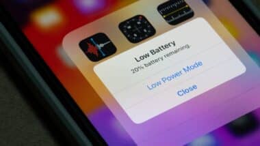 Low Battery warning is seen on the screen of an iPhone
