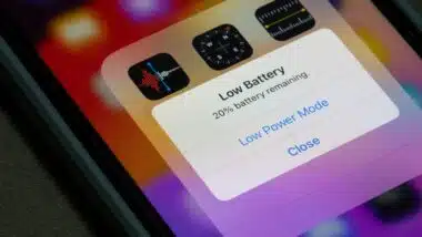Low Battery warning is seen on the screen of an iPhone