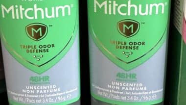 Mitchum deodorant product on retail shelf for sweat and odor protection