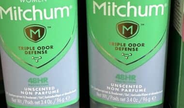 Mitchum deodorant product on retail shelf for sweat and odor protection