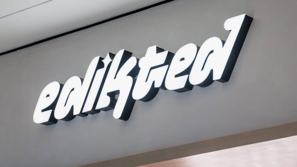 The sign to an Edikted is seen on the facade of a retail store.