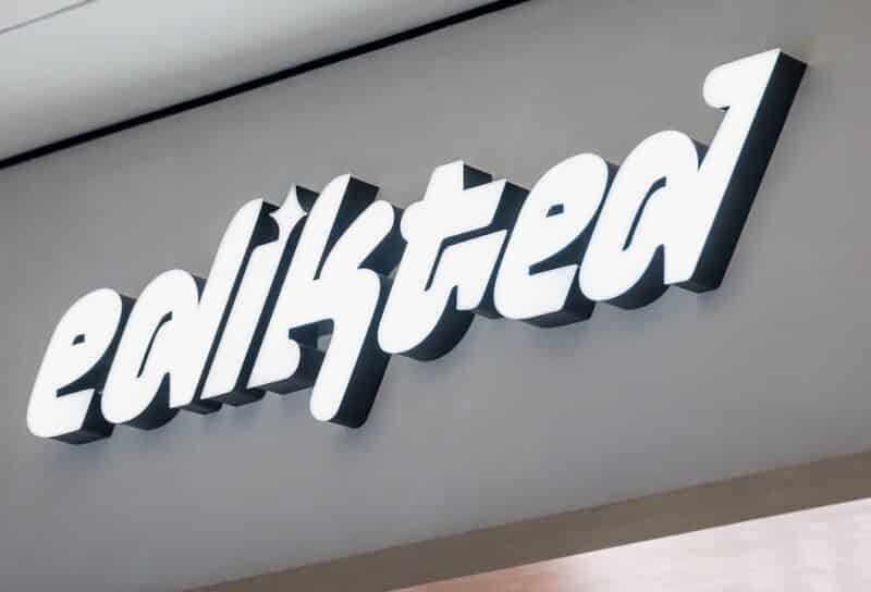 The sign to an Edikted is seen on the facade of a retail store.