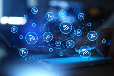 Global Wireless Connectivity Network and Wi-Fi Communication Technology.