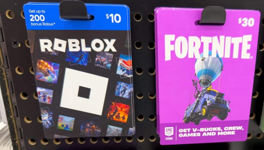 Roblox Fortnite Gift Cards Displayed On Retail Rack