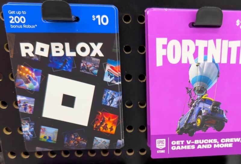 Roblox Fortnite Gift Cards Displayed On Retail Rack