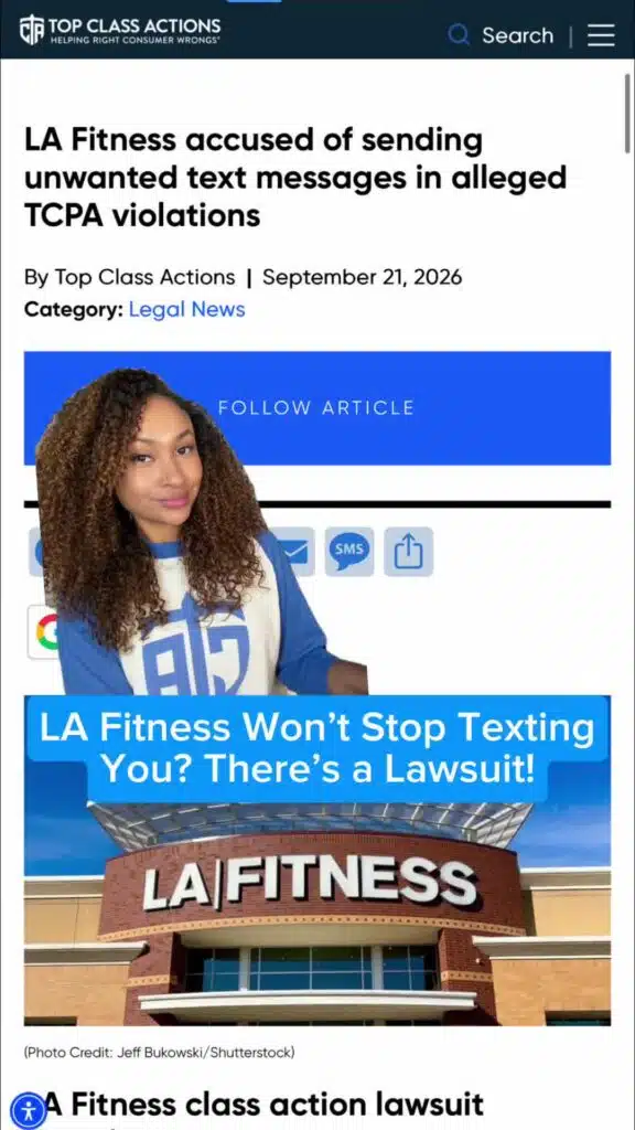 JUST IN: LA Fitness faces a class action over claims it continued sending marketing texts after consumers opted out. Did