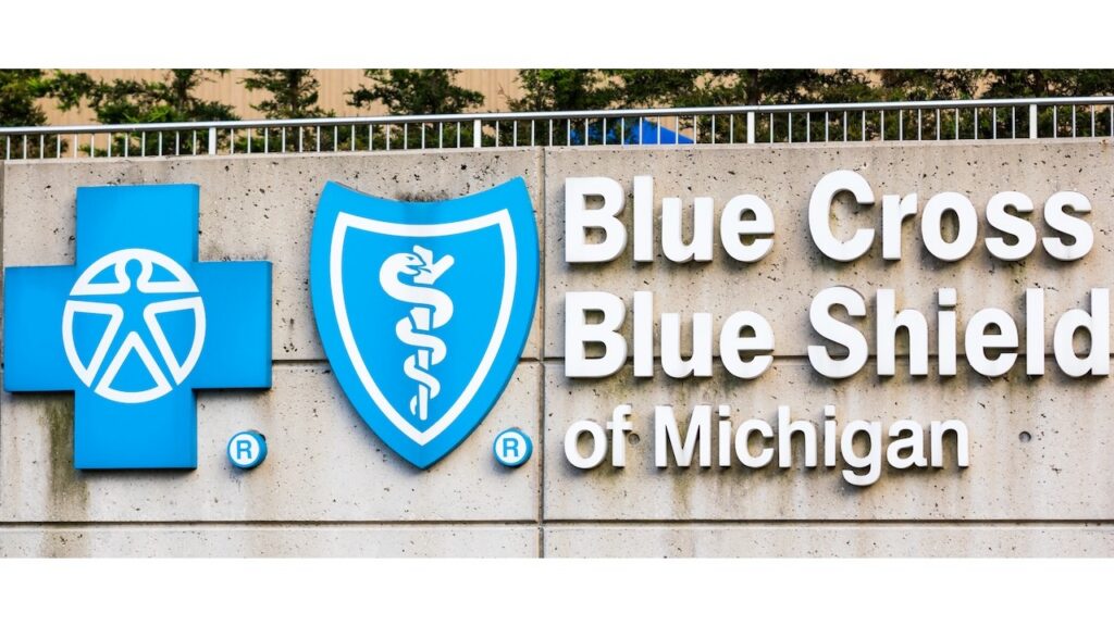 Blue Cross Blue Shield of Michigan (BCBSM) Sign in Downtown Detroit, Michigan