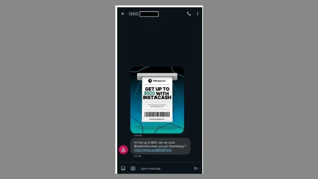 MoneyLion refer a friend text messages
