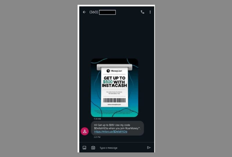 MoneyLion refer a friend text messages