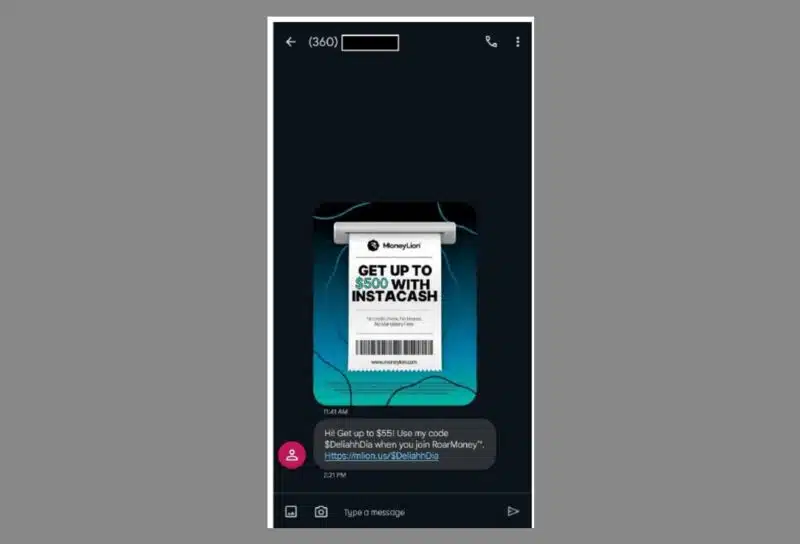 MoneyLion refer a friend text messages