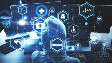 Medicine and technology concept. Hacker