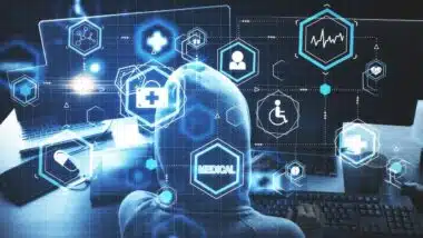 Medicine and technology concept. Hacker