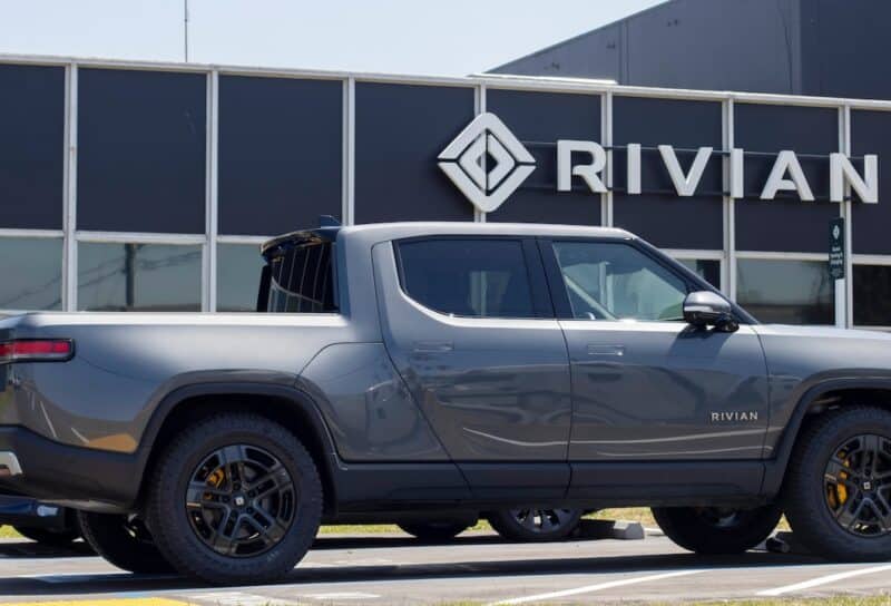 A new Rivian R1T truck is seen at a Rivian service center in South San Francisco, California.