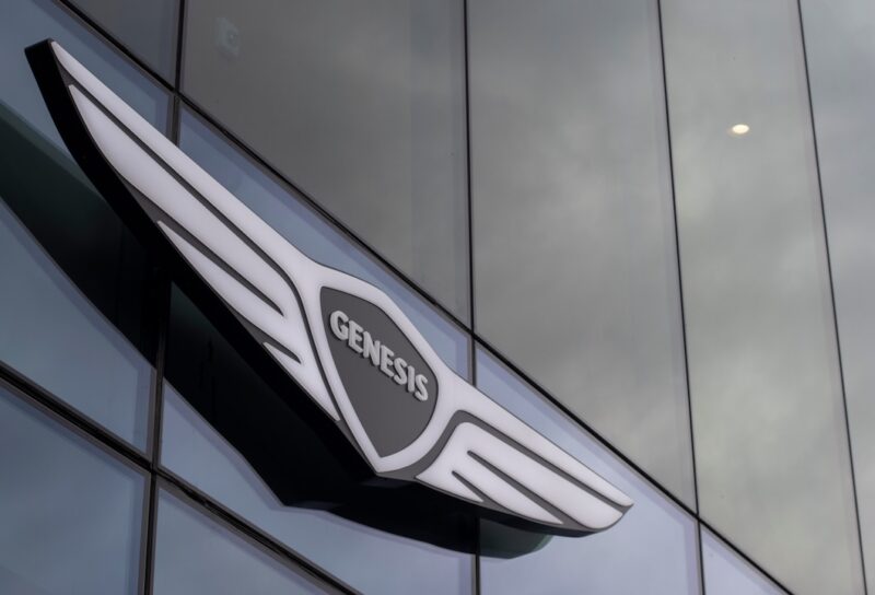 Genesis logo is seen at the Genesis House in New York's Meatpacking District. Genesis Motor, LLC is the luxury vehicle division of the South Korean automaker Hyundai.