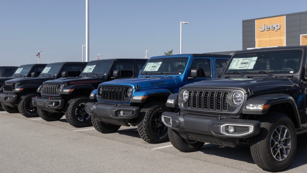 Jeep Wrangler display at a dealership.