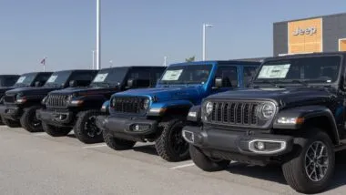 Jeep Wrangler display at a dealership.