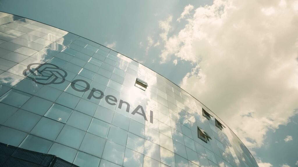 OpenAI logo on the modern office building