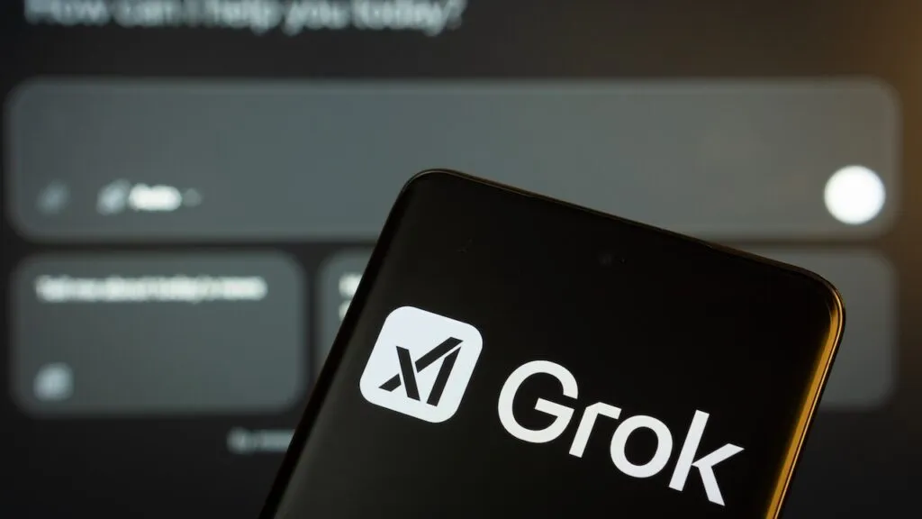 Grok Ai logo is seen on a smartphone.