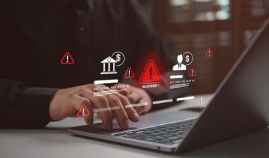 financial warning icons and alert symbols, cybersecurity risk and fraud detection concept, online banking security, data breach