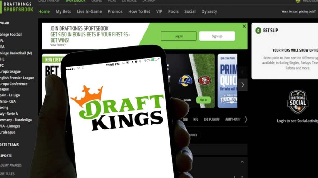 The online betting app Draft Kingss logo is seen on the screen of a mobile phone